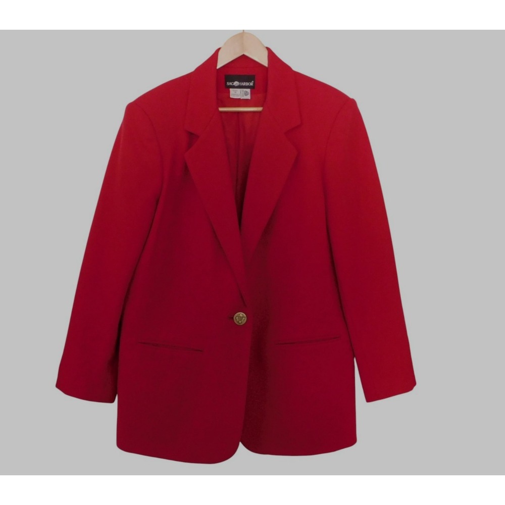 Sag Harbor Size 14 Red Wool Blazer Jacket Lined Shoulder Pads one‎ Button